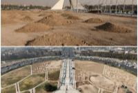 عملیات بازپیرایی چمن‌های میدان آزادی پس از ۱۵ سال آغاز شد